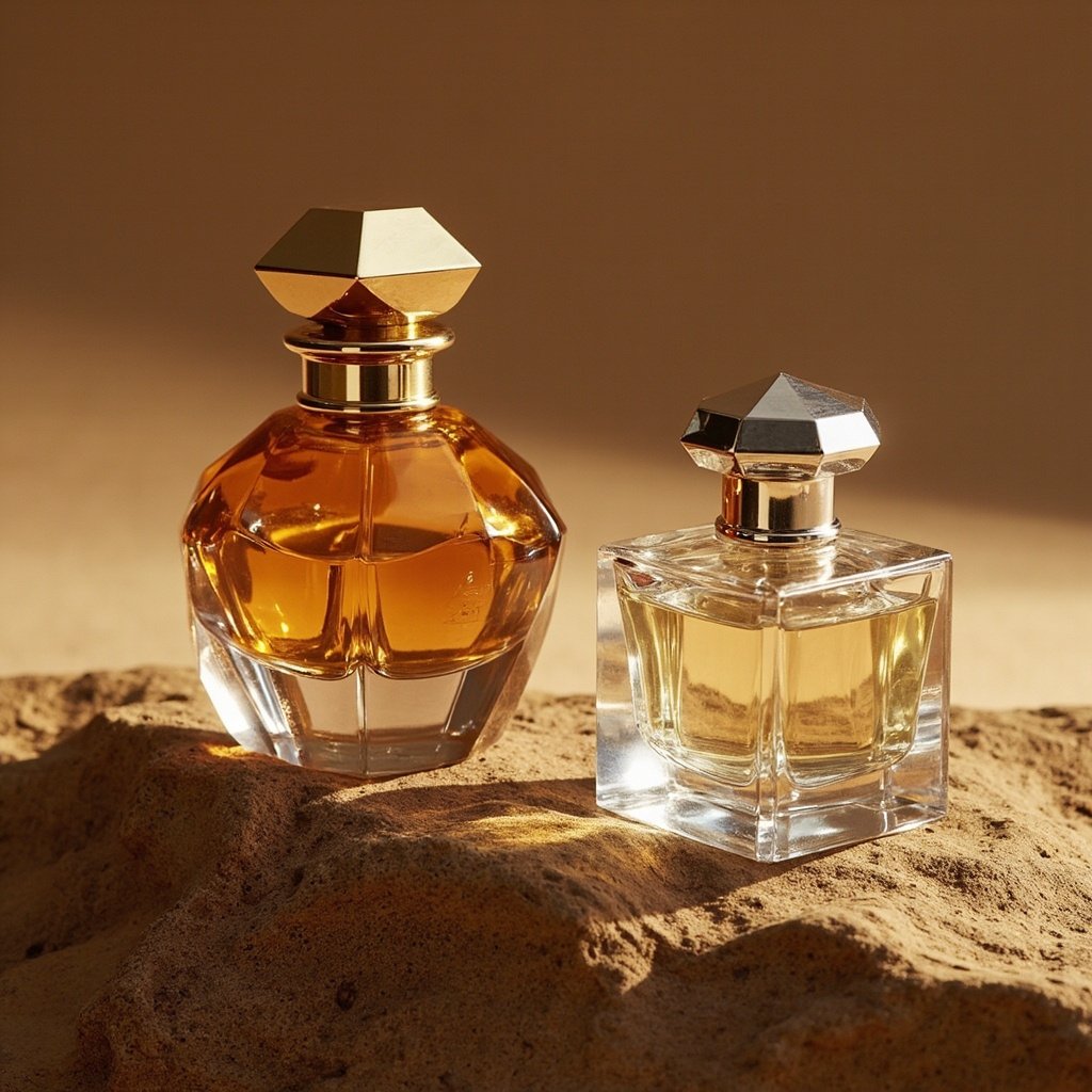 Faceted Crystalline Perfume Bottle Wholesale Amber & Silver Set