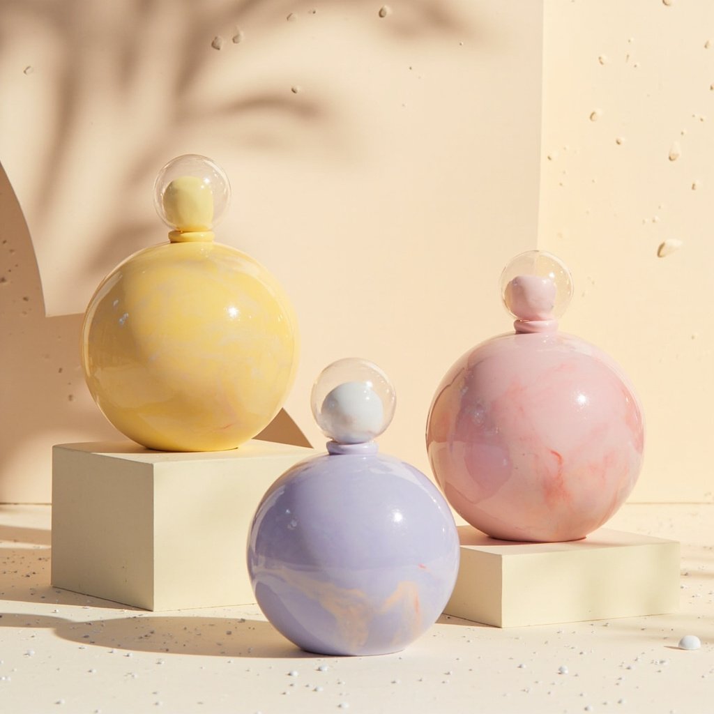 Marbled Pastel Perfume Bottle Wholesale Sphere Cap Set