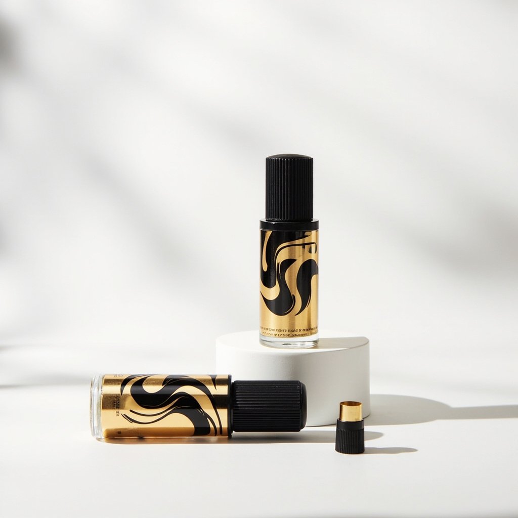 Gold Wave Perfume Bottle Wholesale Black Ribbed Cap Set