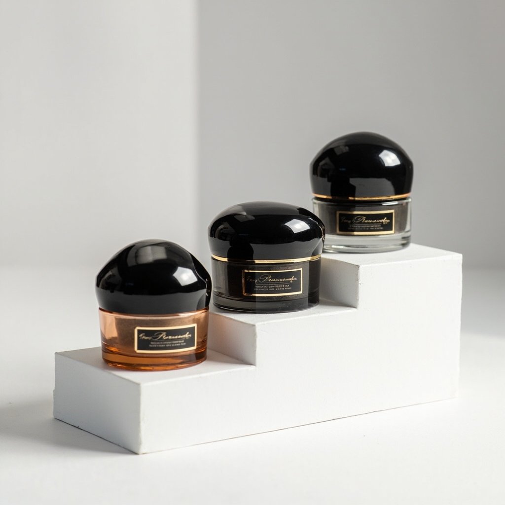 Cosmetic Jar Wholesale Black Pebble Lid Gold Label