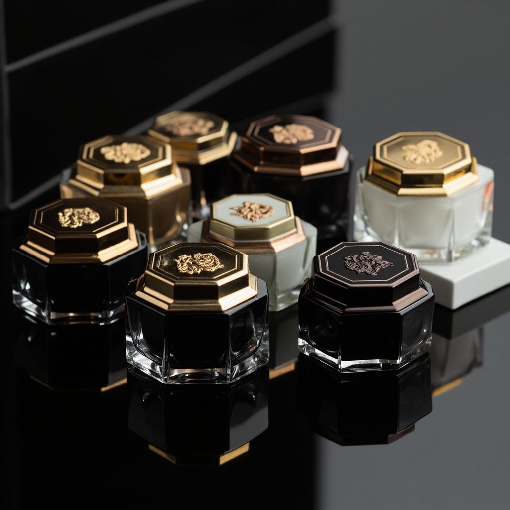 Octagonal Faceted Cosmetic Jar Wholesale Engraved Crest Lid