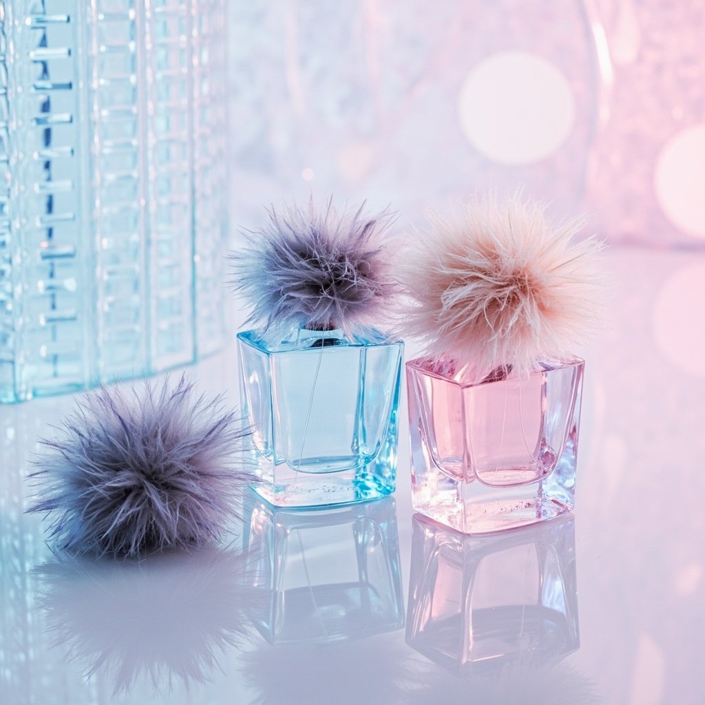 Marabou Feather Perfume Bottle Wholesale Pastel Faceted Set
