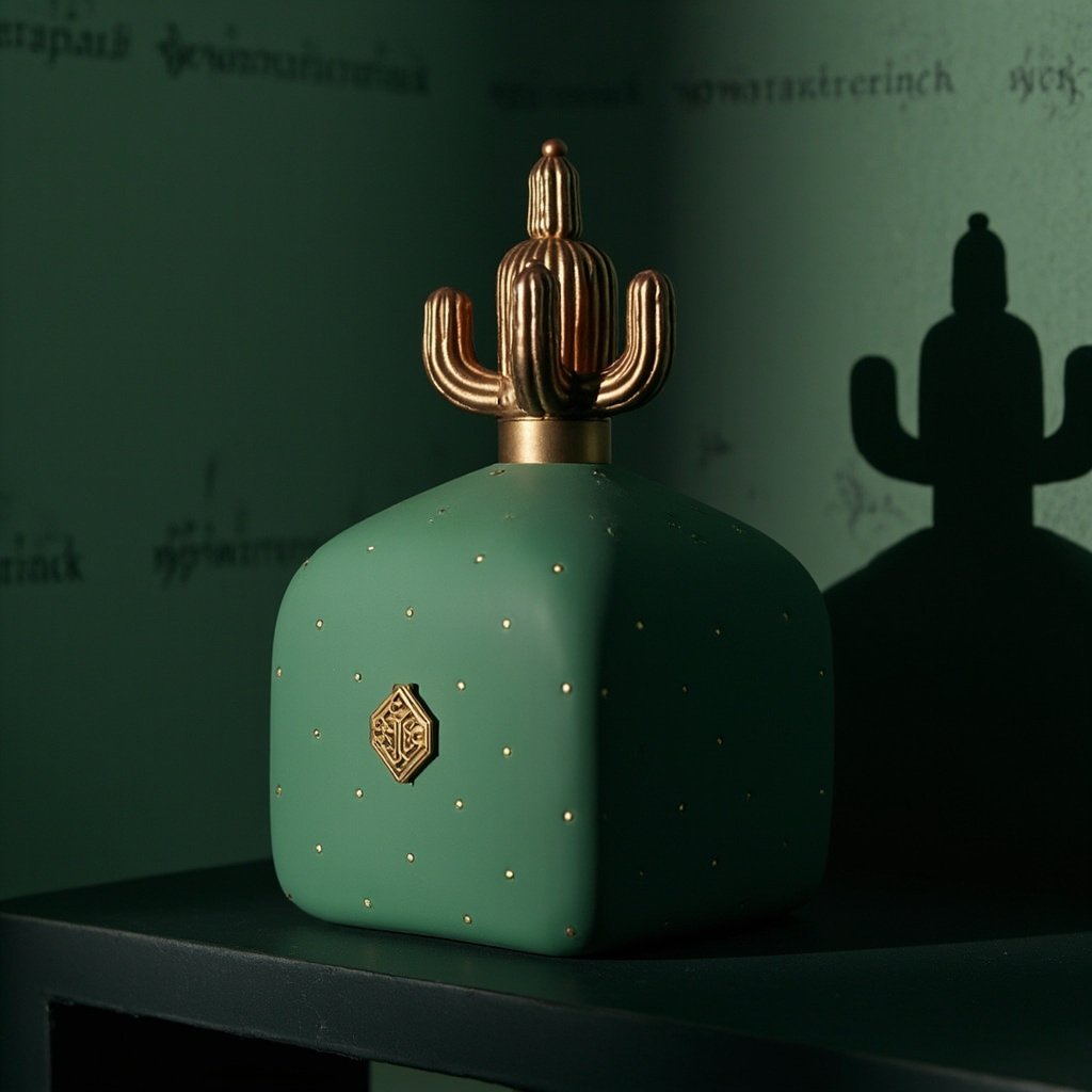 Emerald Cube Perfume Bottle Wholesale Bronze Cactus Cap
