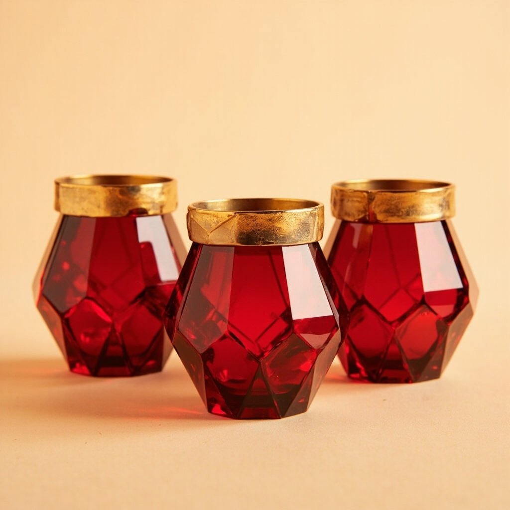 Ruby Gem-Cut Perfume Bottle Wholesale Gold Band Set