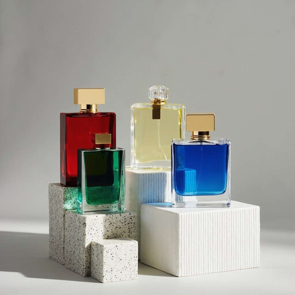 Jewel Tone Perfume Bottle Wholesale Gold Square Cap Set