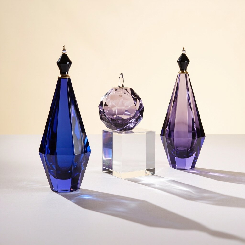 Indigo Violet Facet Perfume Bottle Wholesale Obsidian Stopper