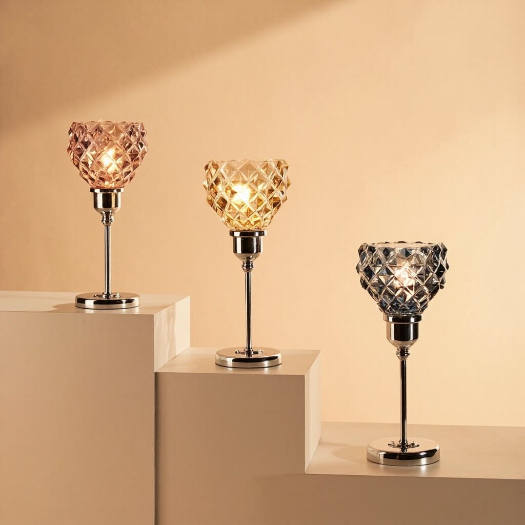 Crystal Faceted Lamp Wholesale Chrome Base Deco Piece