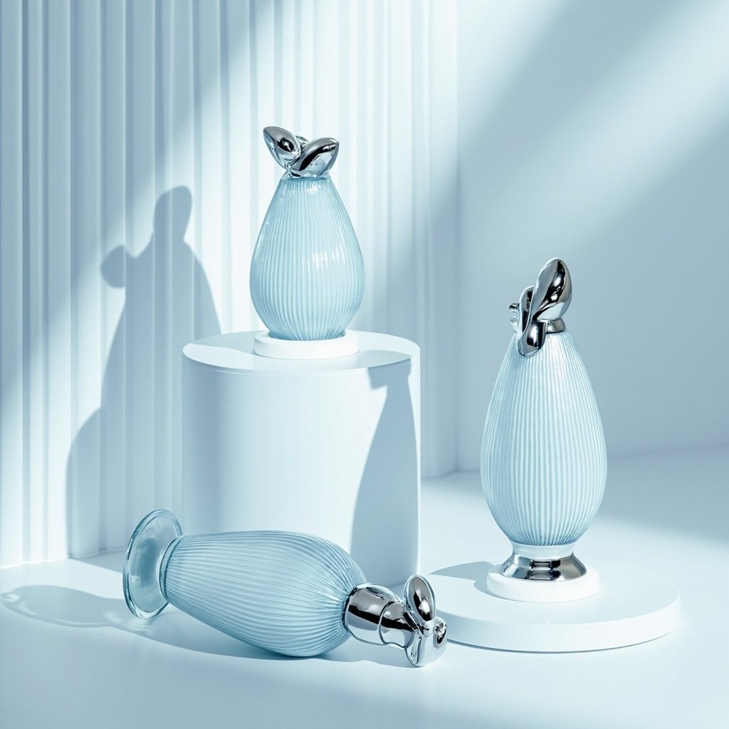 Ribbed Blue Perfume Bottle Wholesale Melting Droplet Cap